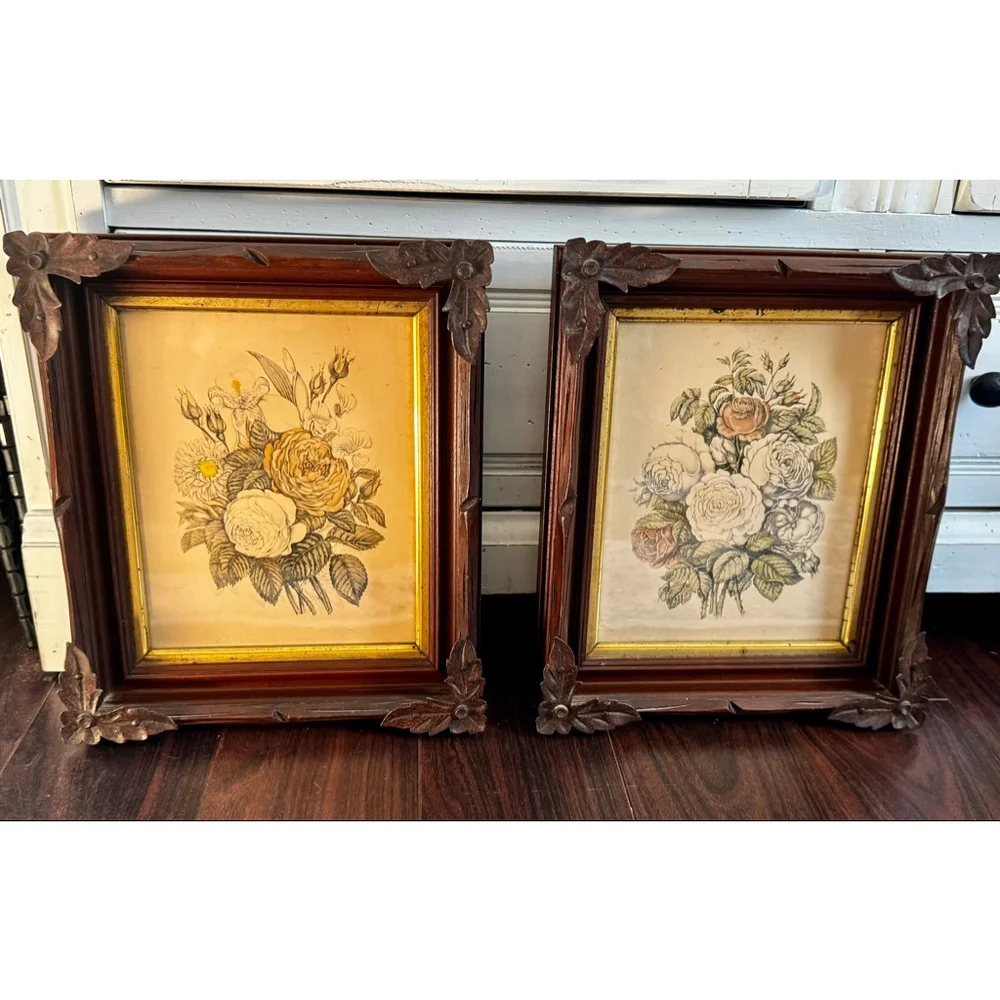 Antique Arts & Crafts Wood Picture Frames with Iron Leaf Mounts – Black Forest